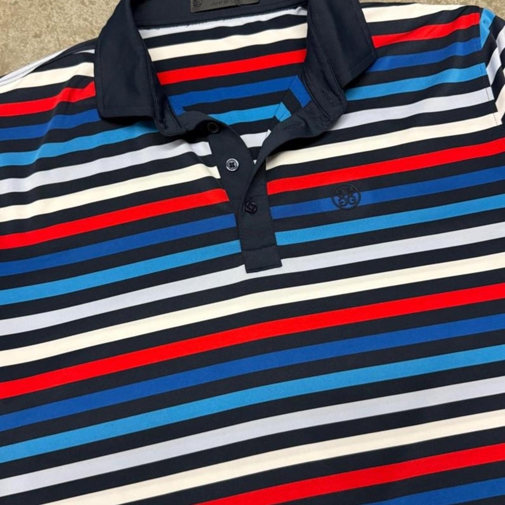 G/FORE Men's Performance Golf Polo Blue Red Stripes  Sz XL
